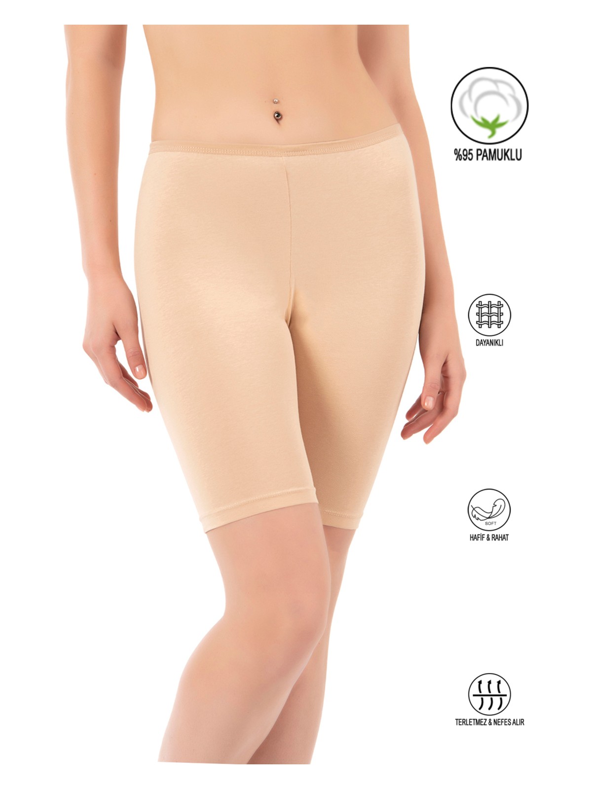 Özkan Underwear Özkan 0413 Kadın %95 Pamuklu Likralı Süprem Kumaş Esnek Rahat Yumuşak Diz Üstü Toparlayıcı Yüksek Bel Kısa Tayt