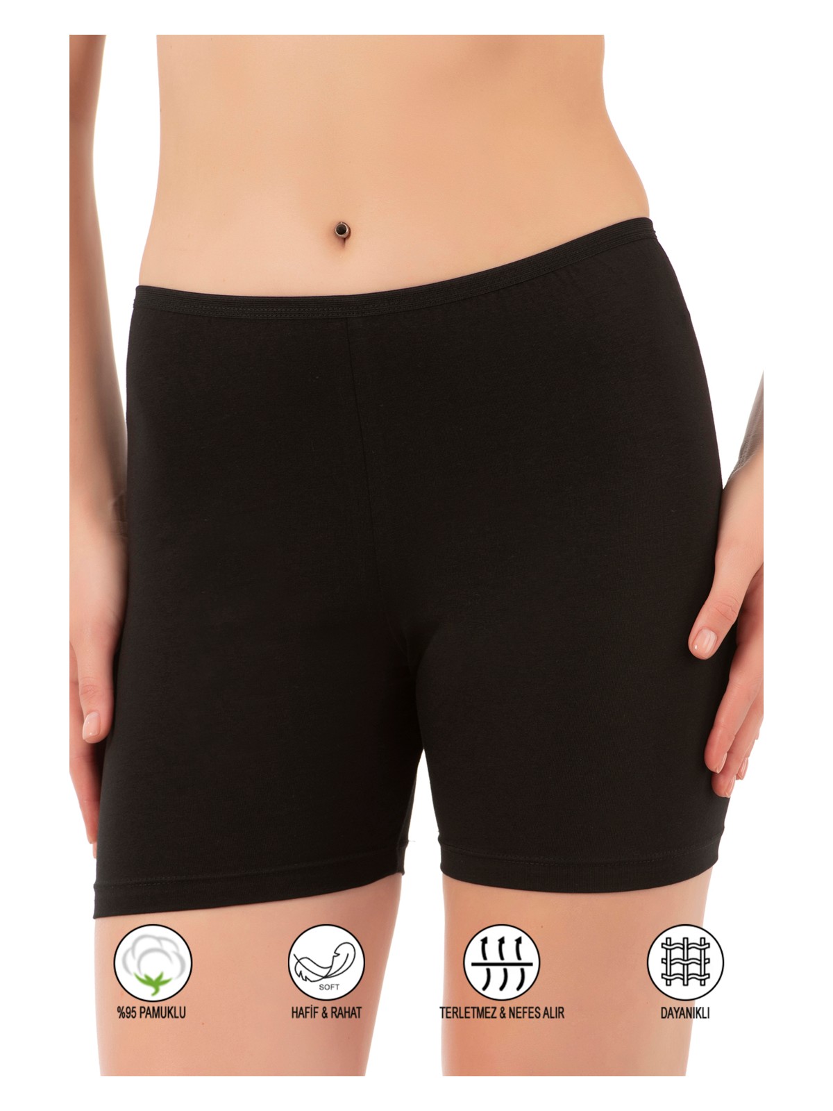 Özkan Underwear Özkan 26591 Kadın Pamuklu Likralı Ara Boy Diz Üstü Kısa Tayt Şort Boxer