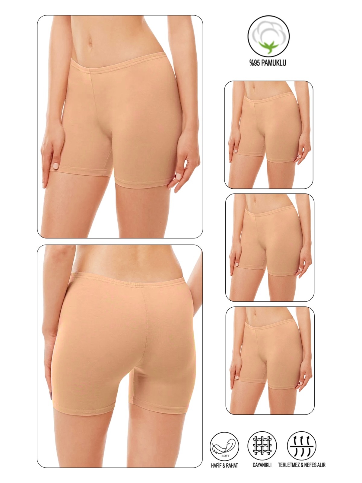 Özkan Underwear Özkan 26591 3'lü Paket Kadın Pamuklu Likralı Esnek Ara Boy Diz Üstü Kısa Tayt Şort Boxer - Görsel 4