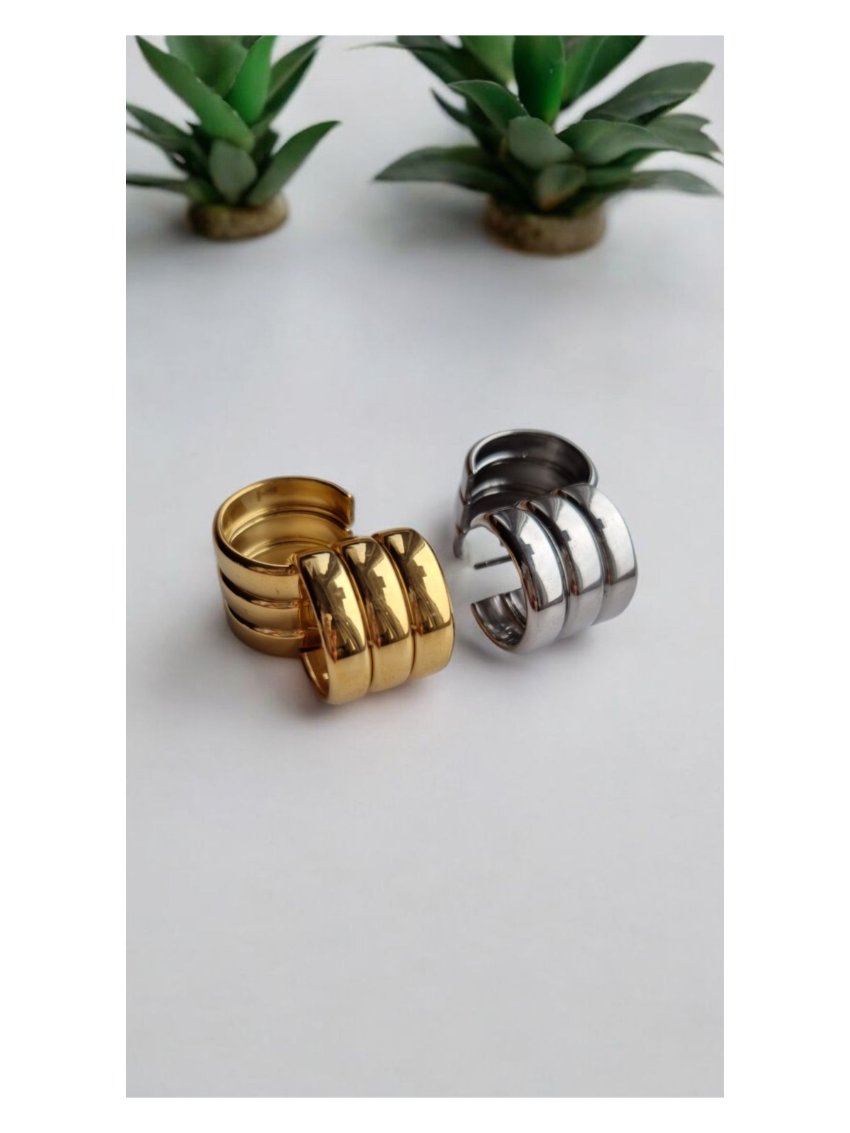 Initium Vıp Paslanmaz Çelik 3'lü Görünümlü Halka Küpe - Görsel 4