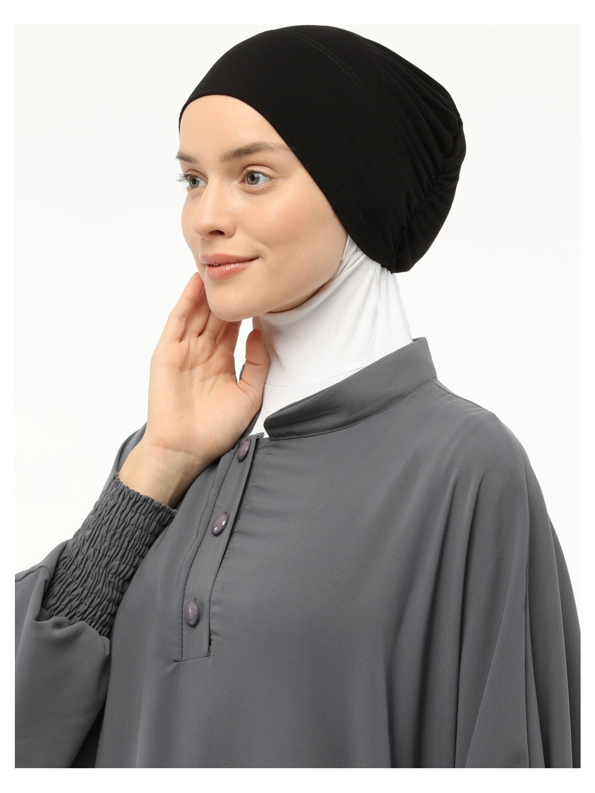 Altobeh Hazır Pratik Geçmeli Lastikli Tesettür Bone - Siyah