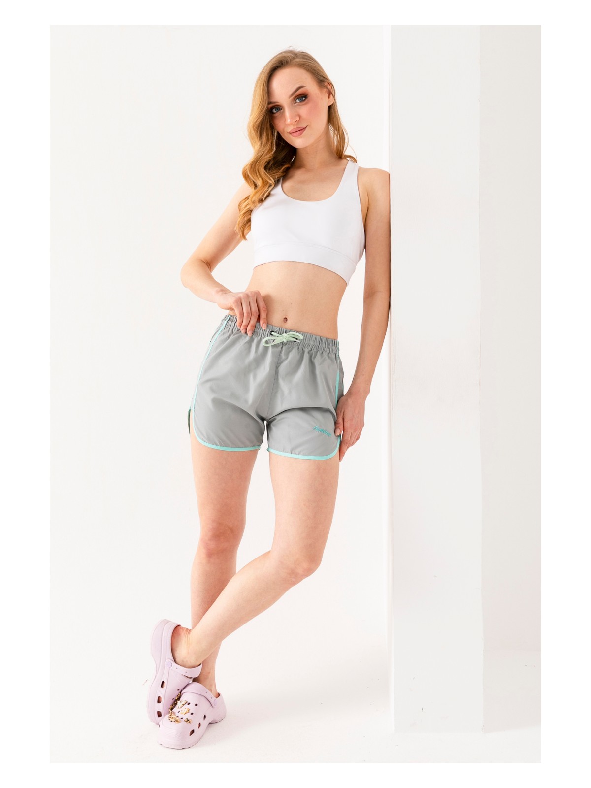 Giysa Kadın Deniz Şortu İp Bağlama Hafif Lastikli Bel Kısa Kesim Gri - 5402