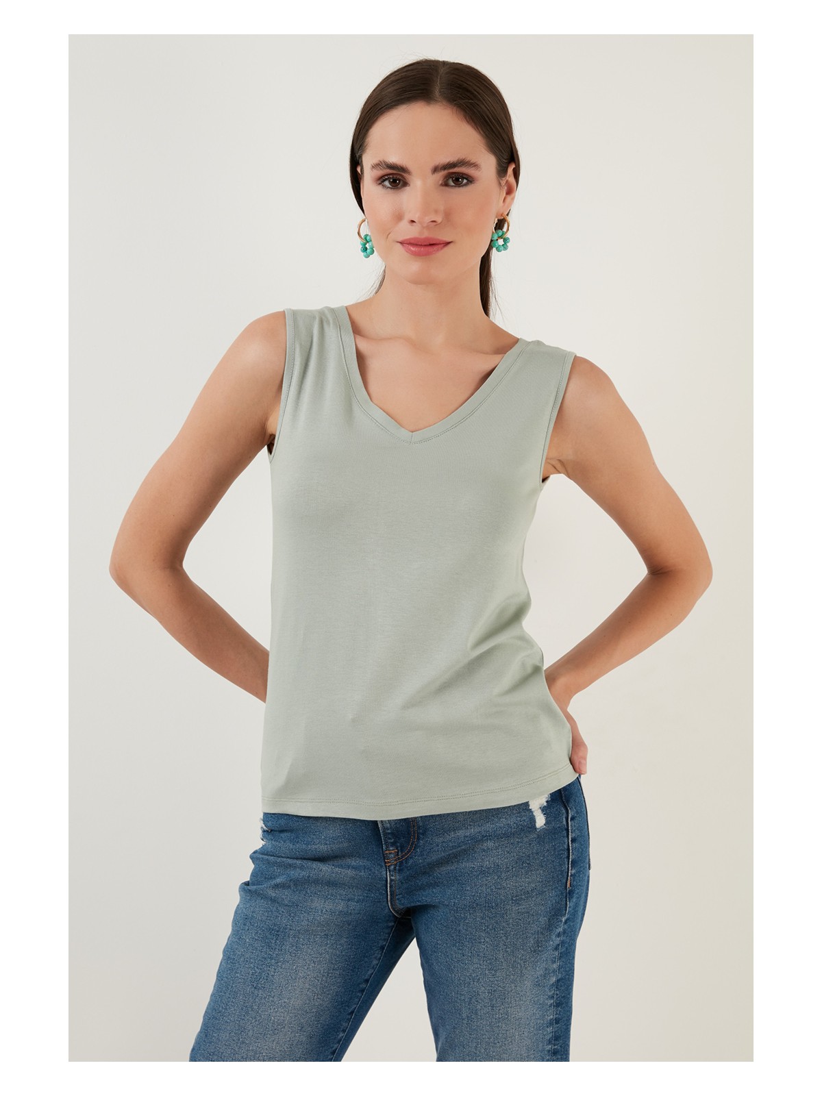 Lela Slim Fit V Yaka Kalın Askılı 2' Li Paket Bluz Bayan Bluz 5864384S2 - Görsel 2