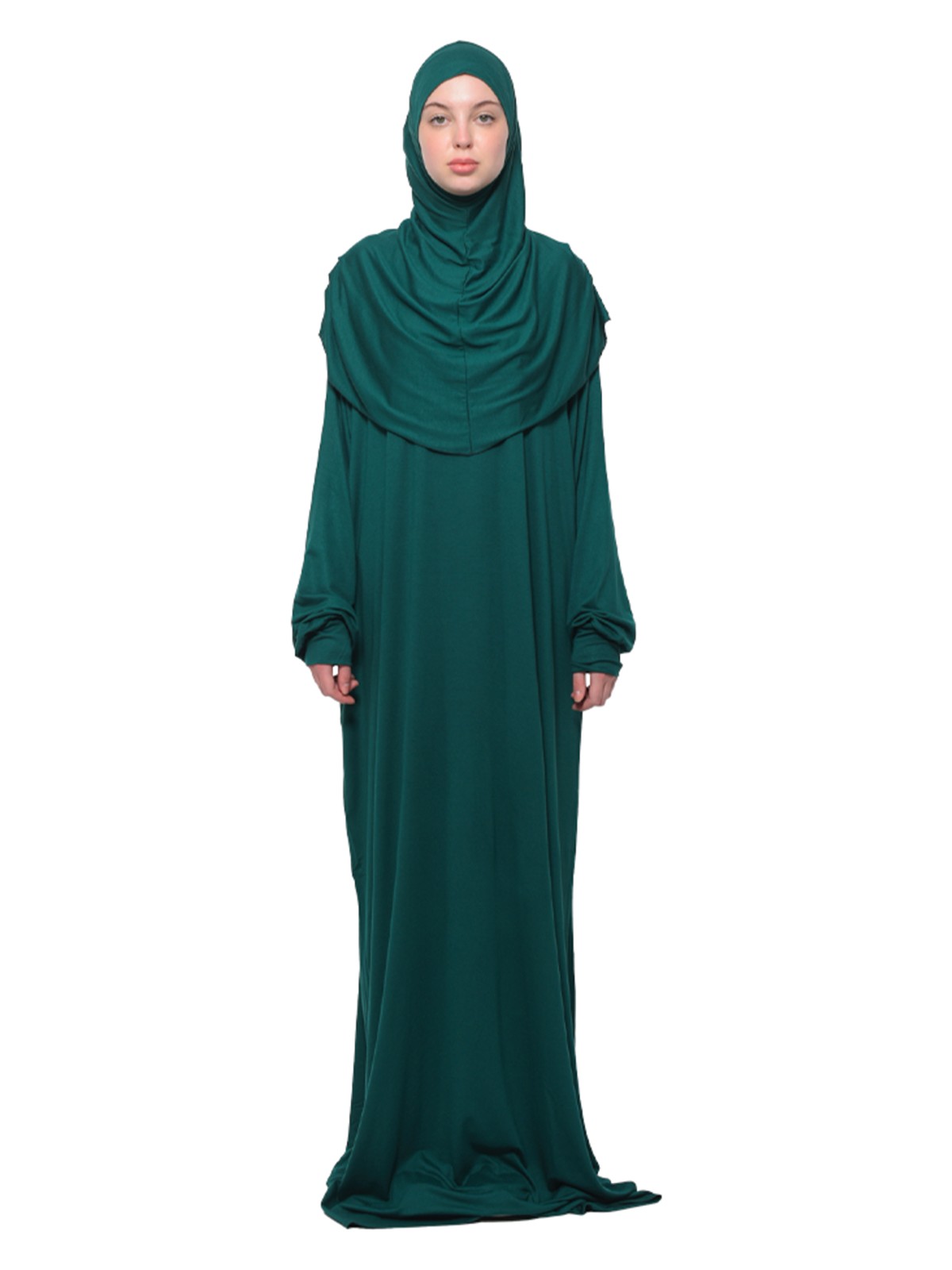 Altobeh Pratik Tek Parça Pamuklu Yarasa Kollu Tak Çıkar Başörtülü Organik Tesettür Namaz Elbisesi-Koyu Lacivert - Görsel 6