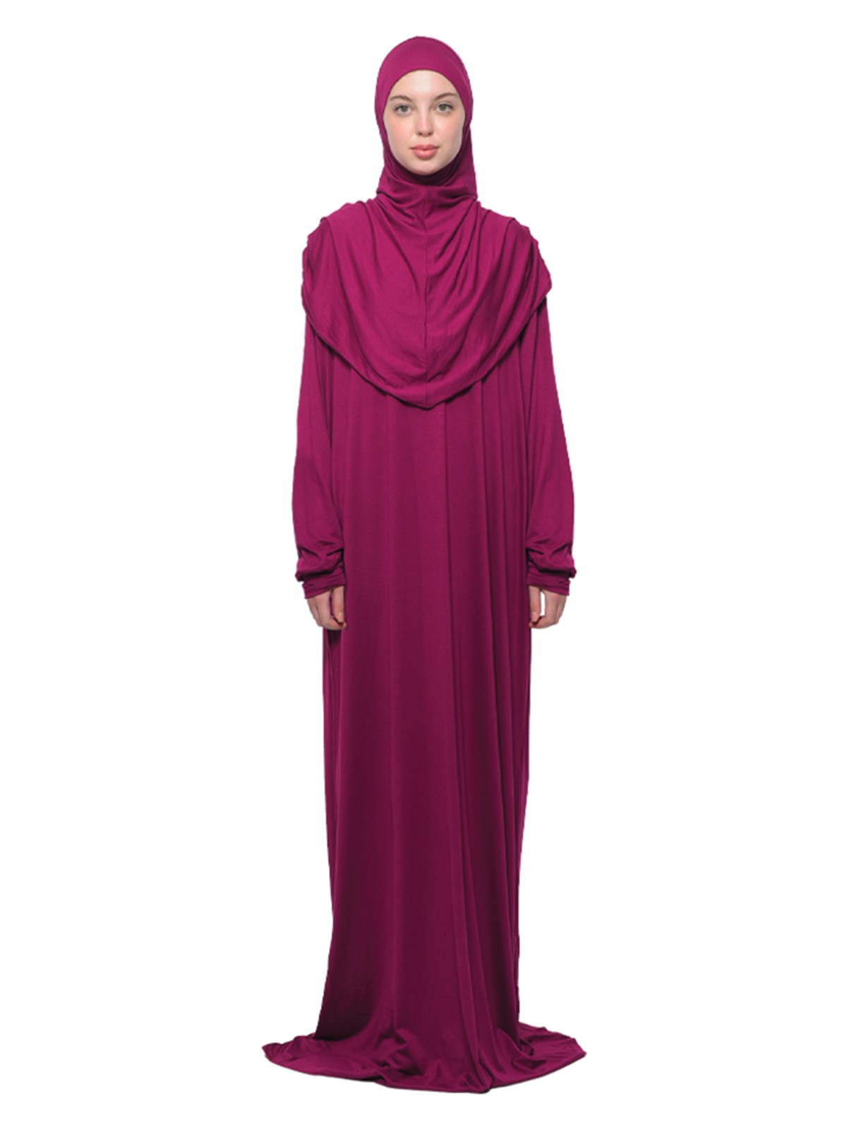 Altobeh Pratik Tek Parça Pamuklu Yarasa Kollu Tak Çıkar Başörtülü Organik Tesettür Namaz Elbisesi-Koyu Lacivert - Görsel 8