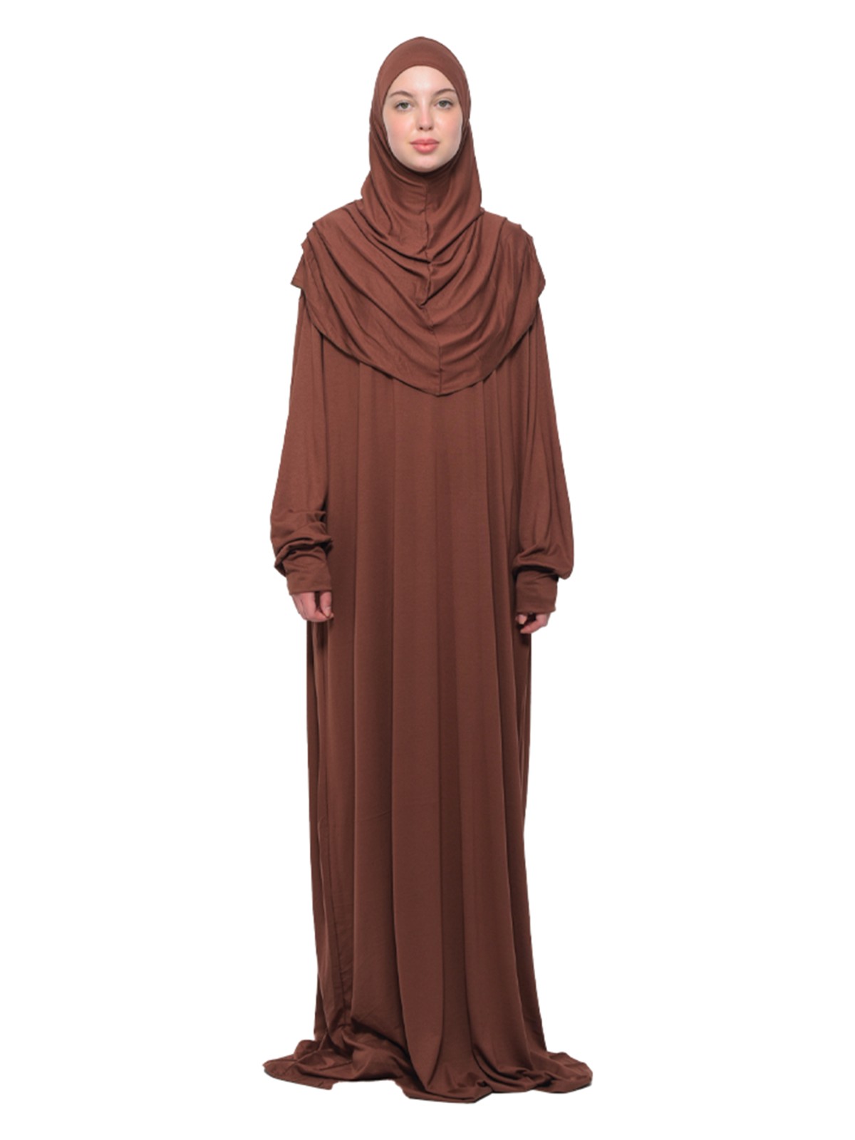 Altobeh Pratik Tek Parça Pamuklu Yarasa Kollu Tak Çıkar Başörtülü Organik Tesettür Namaz Elbisesi-Koyu Lacivert - Görsel 10