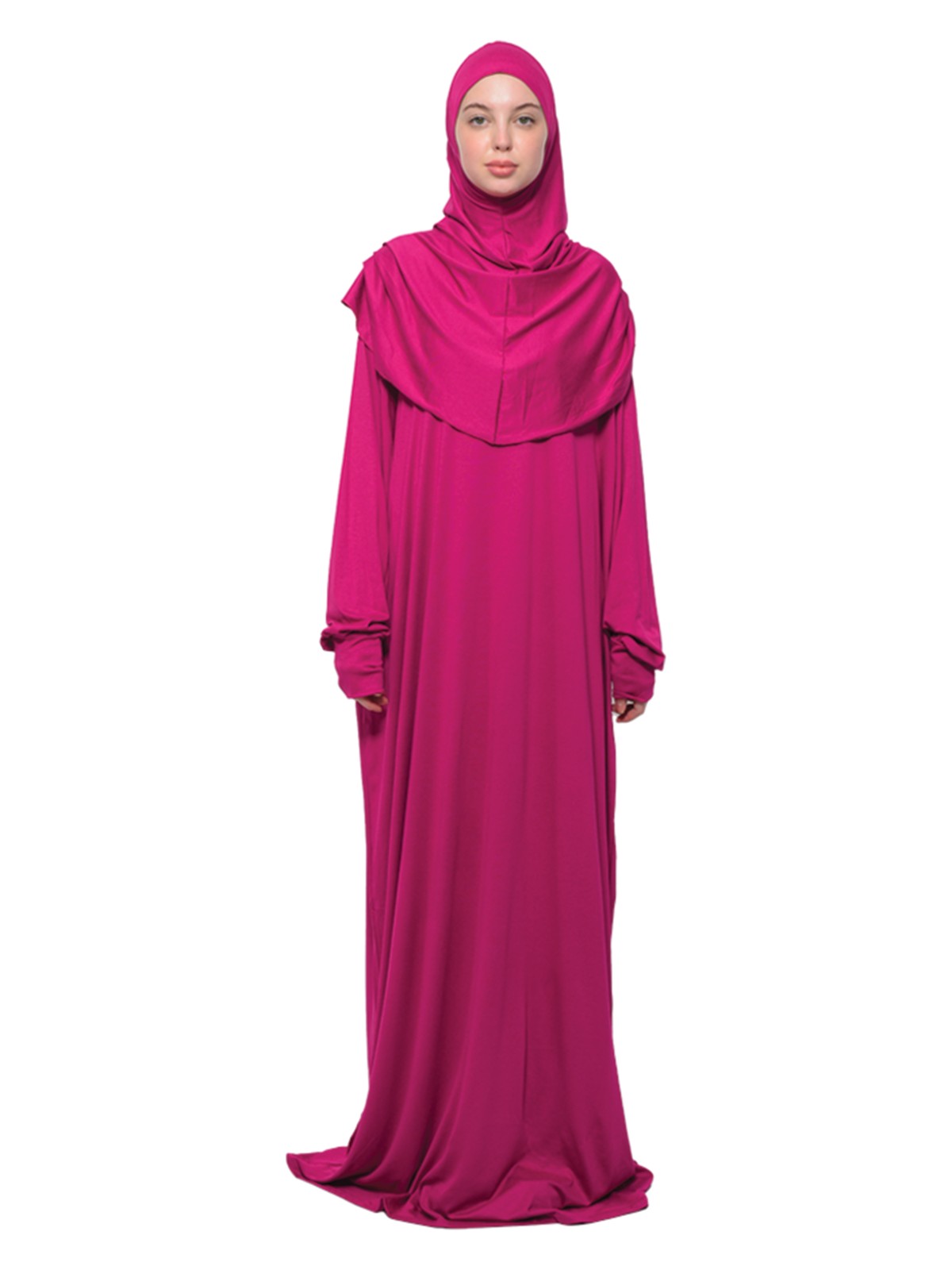 Altobeh Pratik Tek Parça Pamuklu Yarasa Kollu Tak Çıkar Başörtülü Organik Tesettür Namaz Elbisesi-Koyu Lacivert - Görsel 5