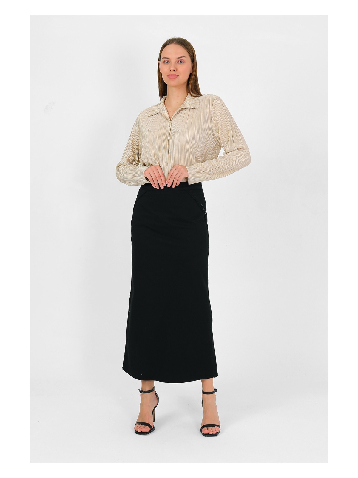 Vellichor Kumaş Kalem Etek - Antrasit - Görsel 7