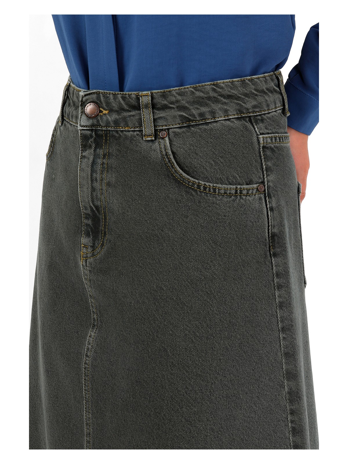 Vellichor Yüksek Bel A Kesim Denim Etek