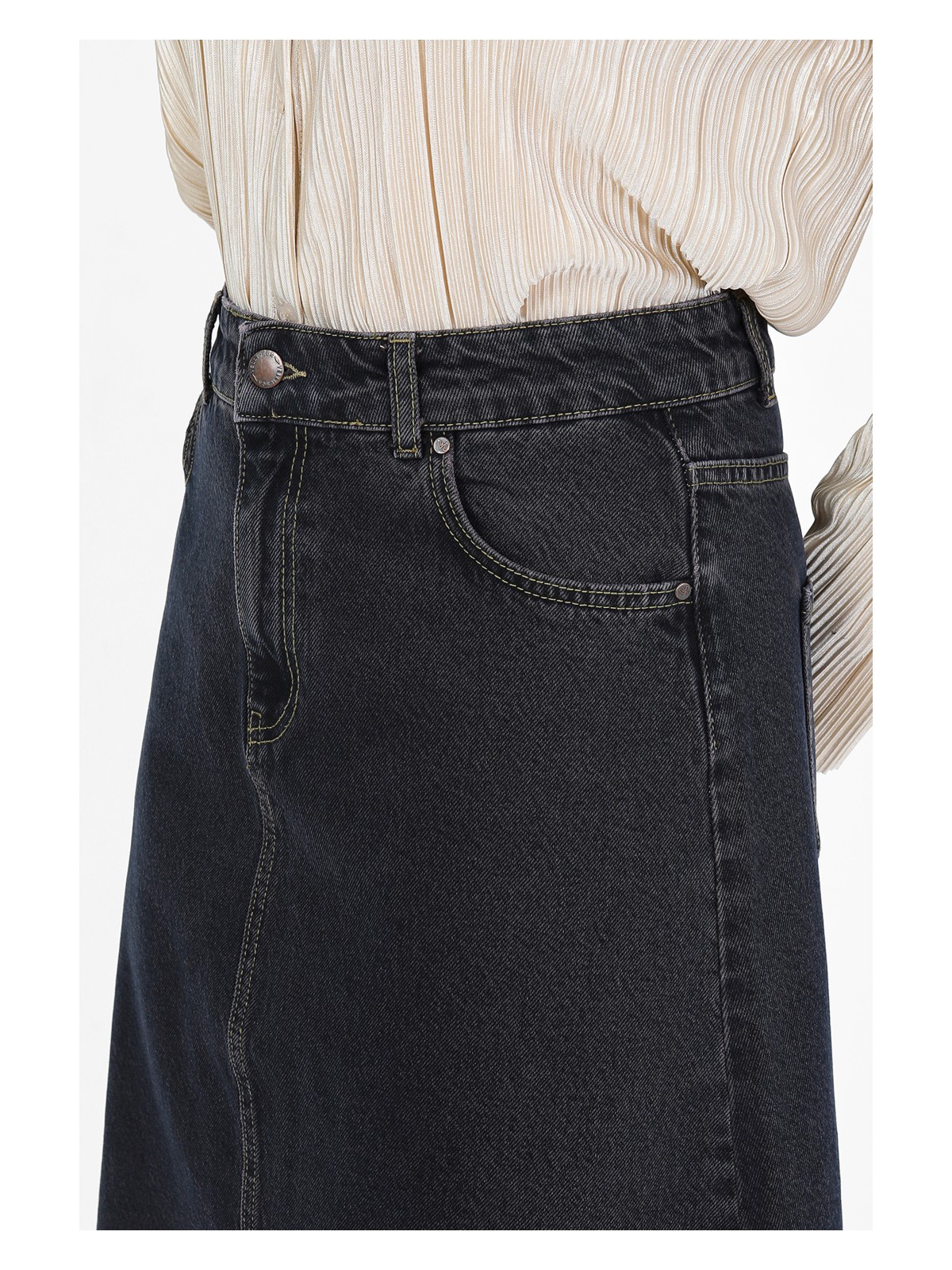 Vellichor Yüksek Bel A Kesim Denim Etek - Görsel 8