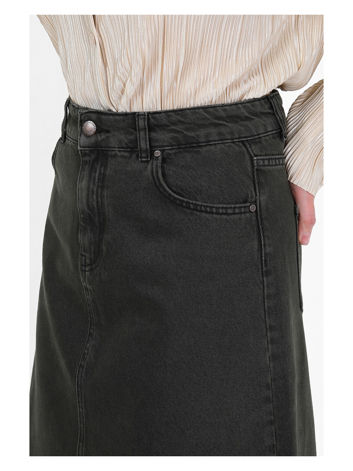 Vellichor Yüksek Bel A Kesim Denim Etek - Görsel 9