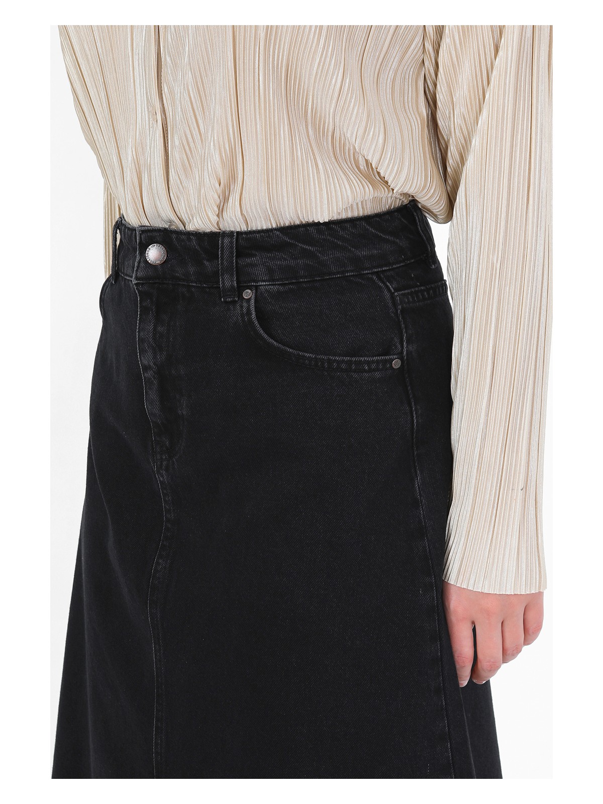 Vellichor Yüksek Bel A Kesim Denim Etek - Görsel 7