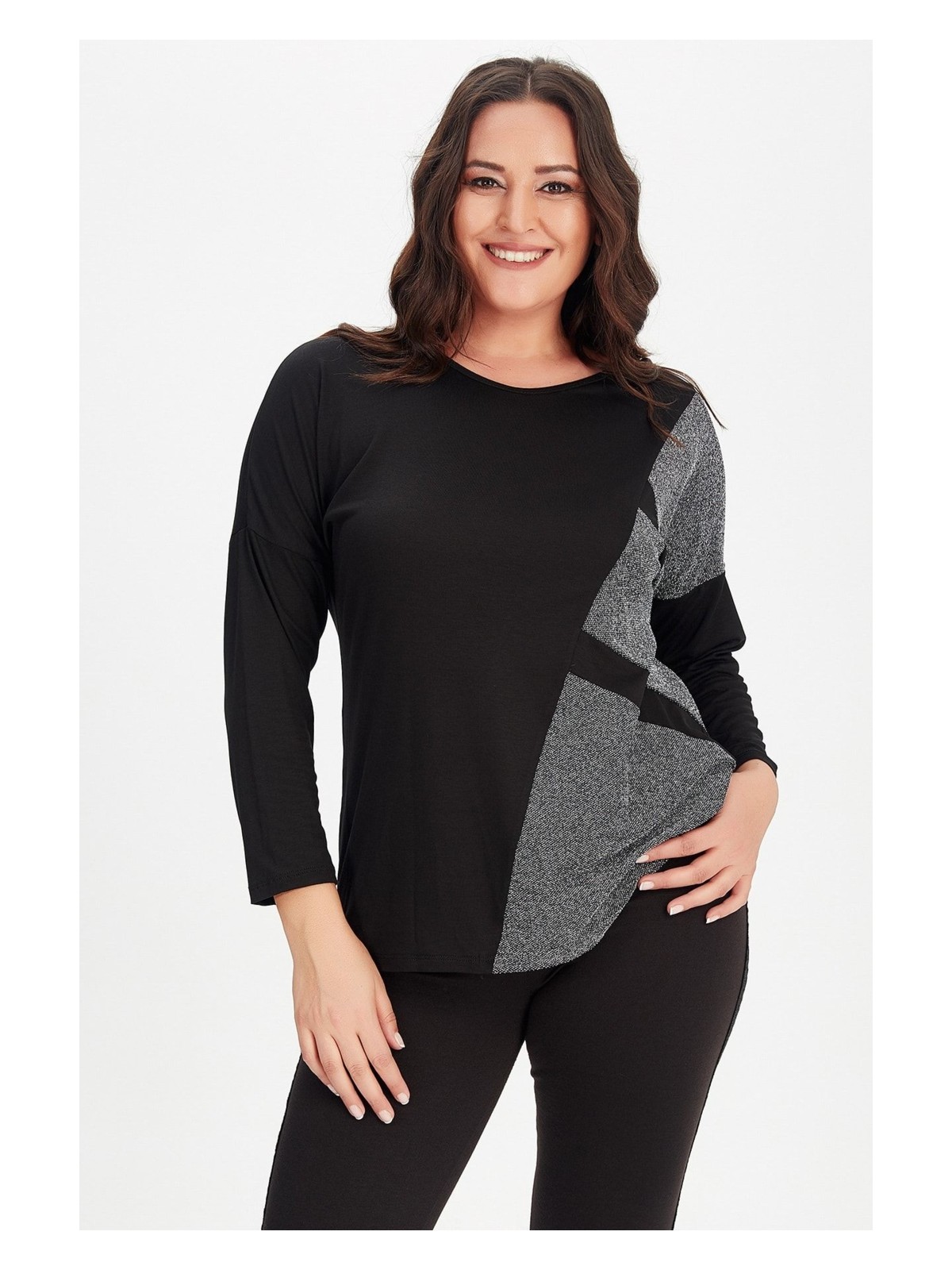 Curvy Trend Sim Detaylı Uzun Kol Bluz