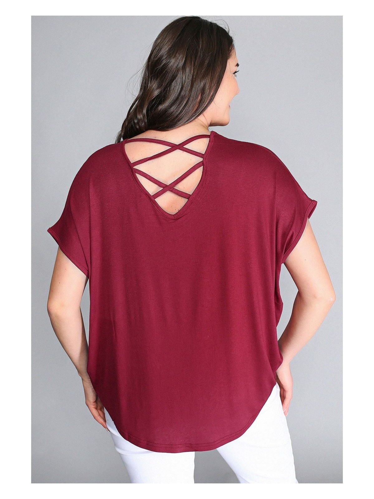 Curvy Trend Büyük Beden Sırt Çapraz Kısa Kol Bluz - Görsel 4