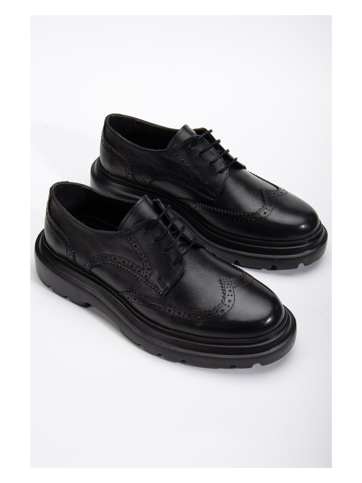 Dilimler Ayakkabı Hakiki Deri Erkek Klasik Ayakkabı Siyah Kalın Taban Bağlı