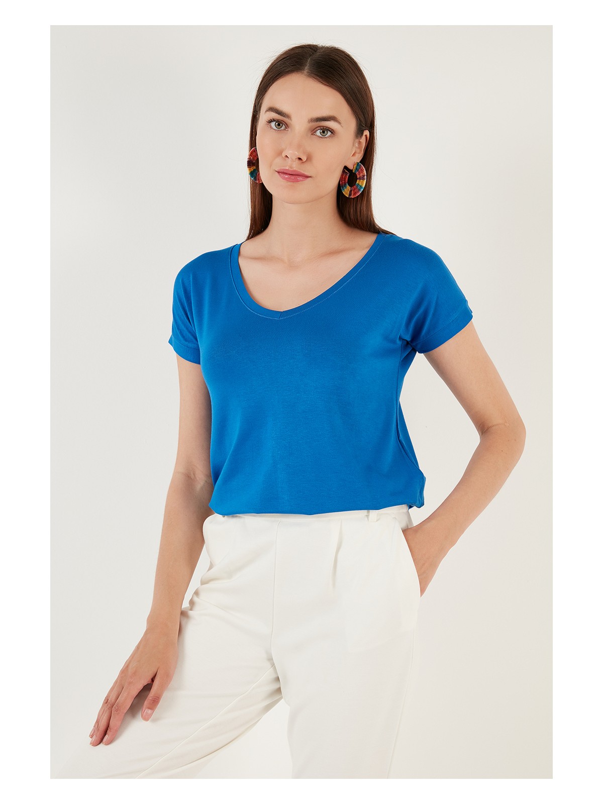 Lela V Yaka Relaxed Fit Yırtmaç Detaylı 2'li Paket Bluz Bayan Bluz 5862000S2 - Görsel 2