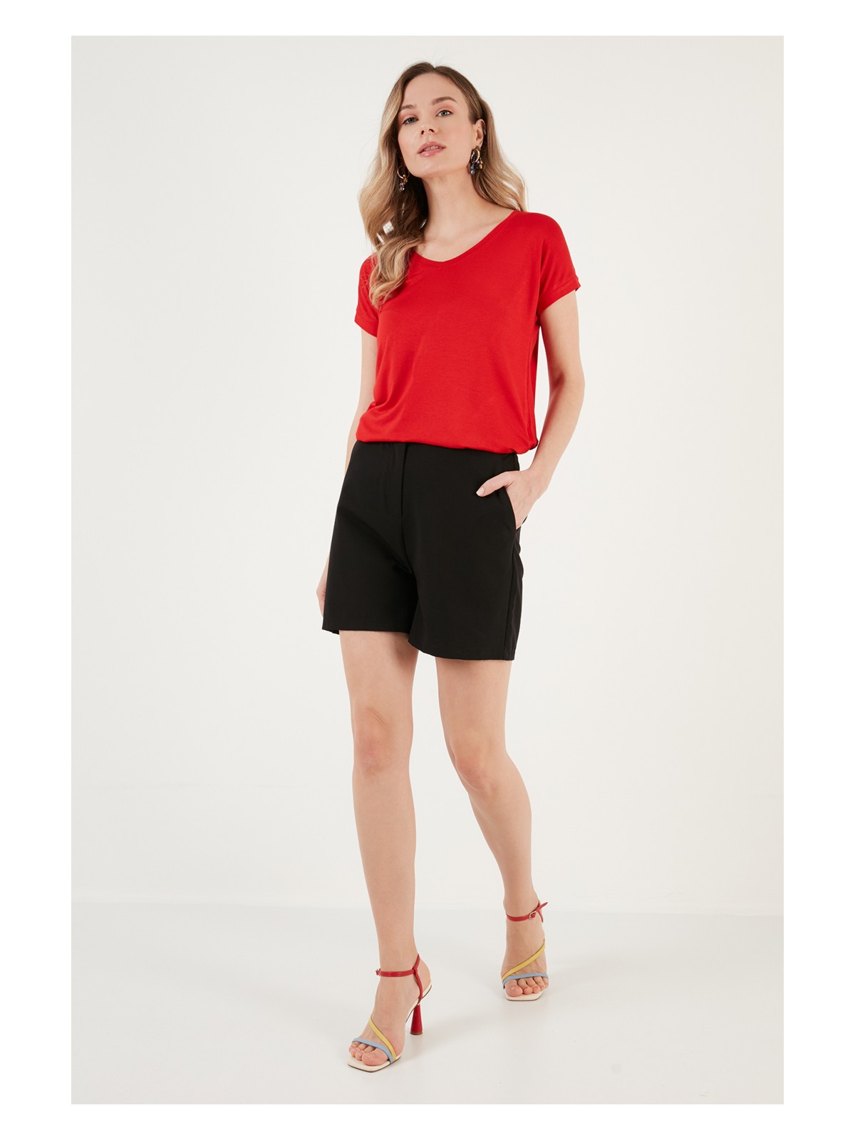 Lela V Yaka Relaxed Fit Yırtmaç Detaylı 2'li Paket Bluz Bayan Bluz 5862000S2 - Görsel 5