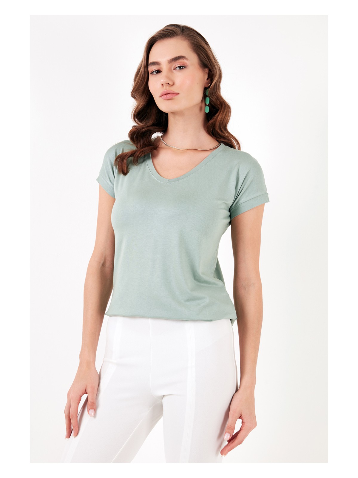 Lela V Yaka Relaxed Fit Yırtmaç Detaylı 2'li Paket Bluz Bayan Bluz 5862000S2 - Görsel 3