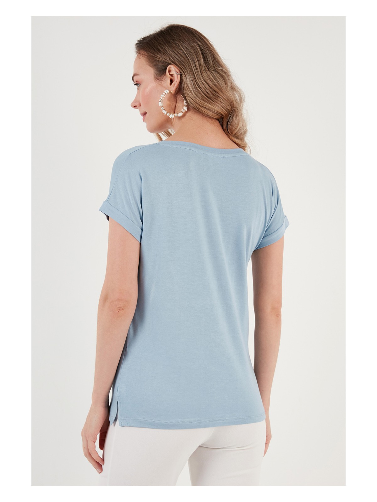 Lela V Yaka Relaxed Fit Yırtmaç Detaylı 2'li Paket Bluz Bayan Bluz 5862000S2 - Görsel 5