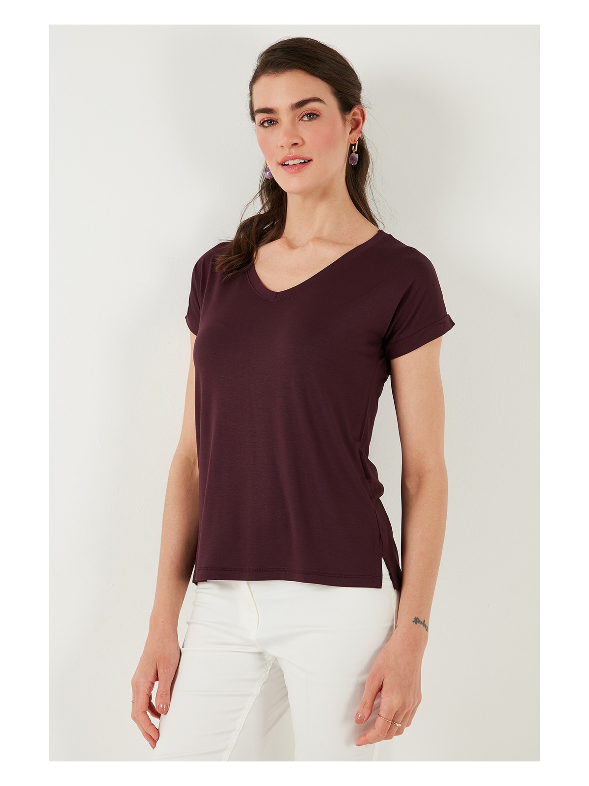 Lela V Yaka Relaxed Fit Yırtmaç Detaylı 2'li Paket Bluz Bayan Bluz 5862000S2 - Görsel 2