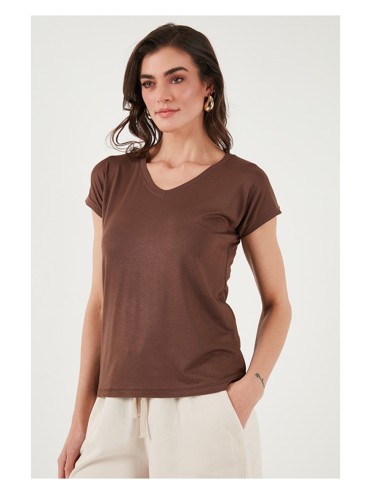 Lela V Yaka Relaxed Fit Yırtmaç Detaylı 2'li Paket Bluz Bayan Bluz 5862000S2 - Görsel 2