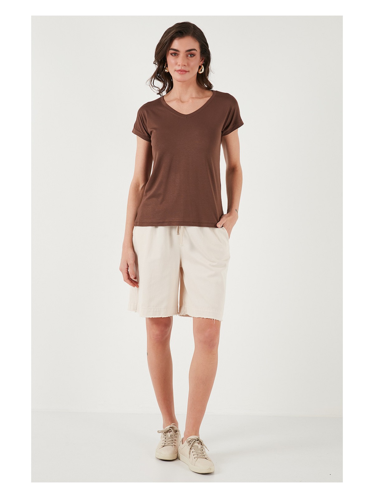 Lela V Yaka Relaxed Fit Yırtmaç Detaylı 2'li Paket Bluz Bayan Bluz 5862000S2 - Görsel 4