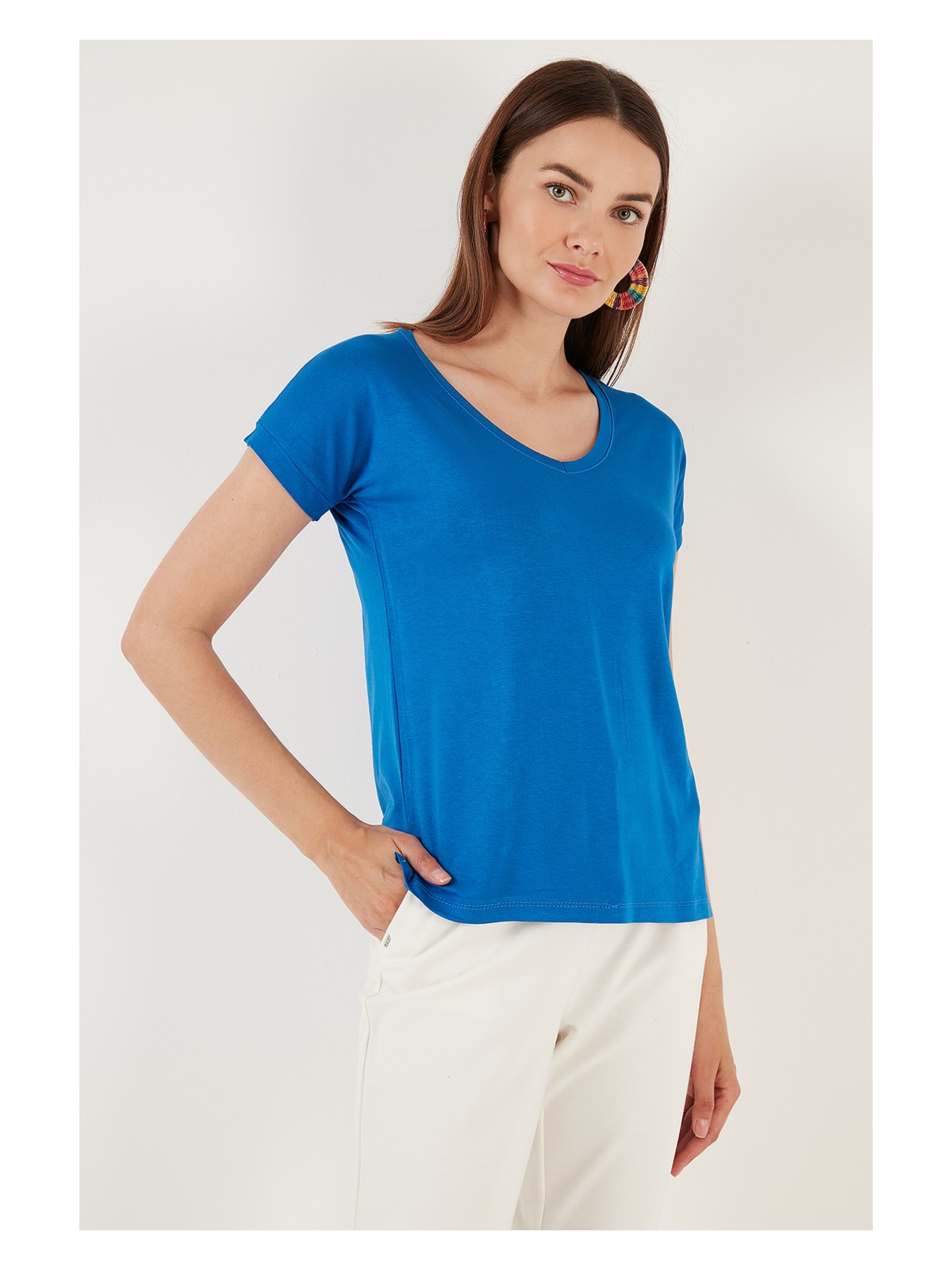 Lela V Yaka Relaxed Fit Yırtmaç Detaylı 2'li Paket Bluz Bayan Bluz 5862000S2 - Görsel 2