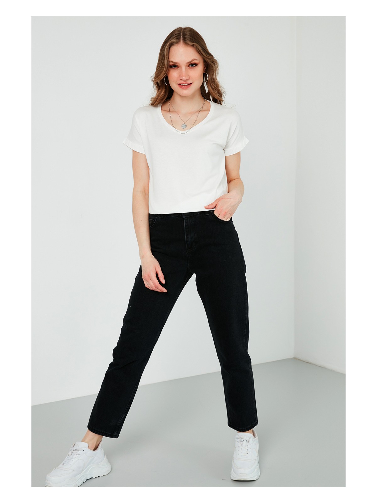 Lela V Yaka Relaxed Fit Yırtmaç Detaylı 2'li Paket Bluz Bayan Bluz 5862000S2 - Görsel 4