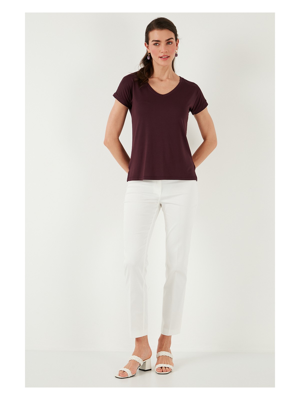 Lela V Yaka Relaxed Fit Yırtmaç Detaylı 2'li Paket Bluz Bayan Bluz 5862000S2 - Görsel 5