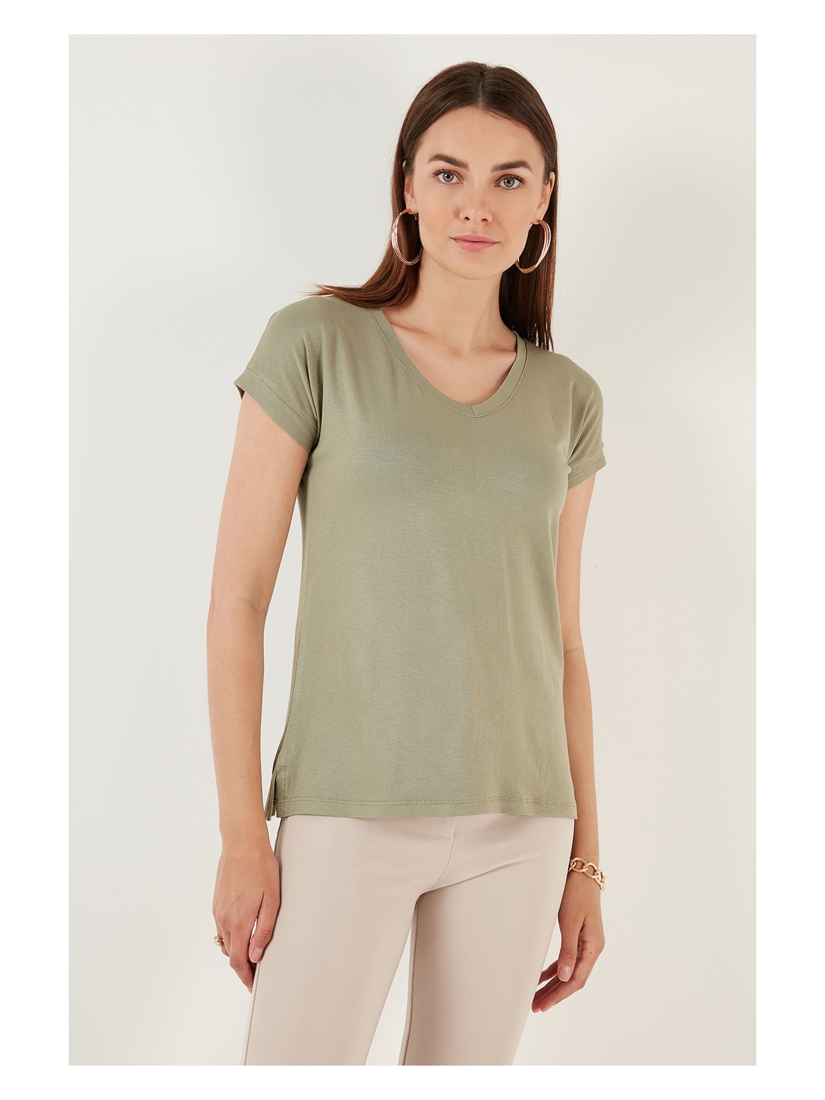 Lela V Yaka Relaxed Fit Yırtmaç Detaylı 2'li Paket Bluz Bayan Bluz 5862000S2 - Görsel 2