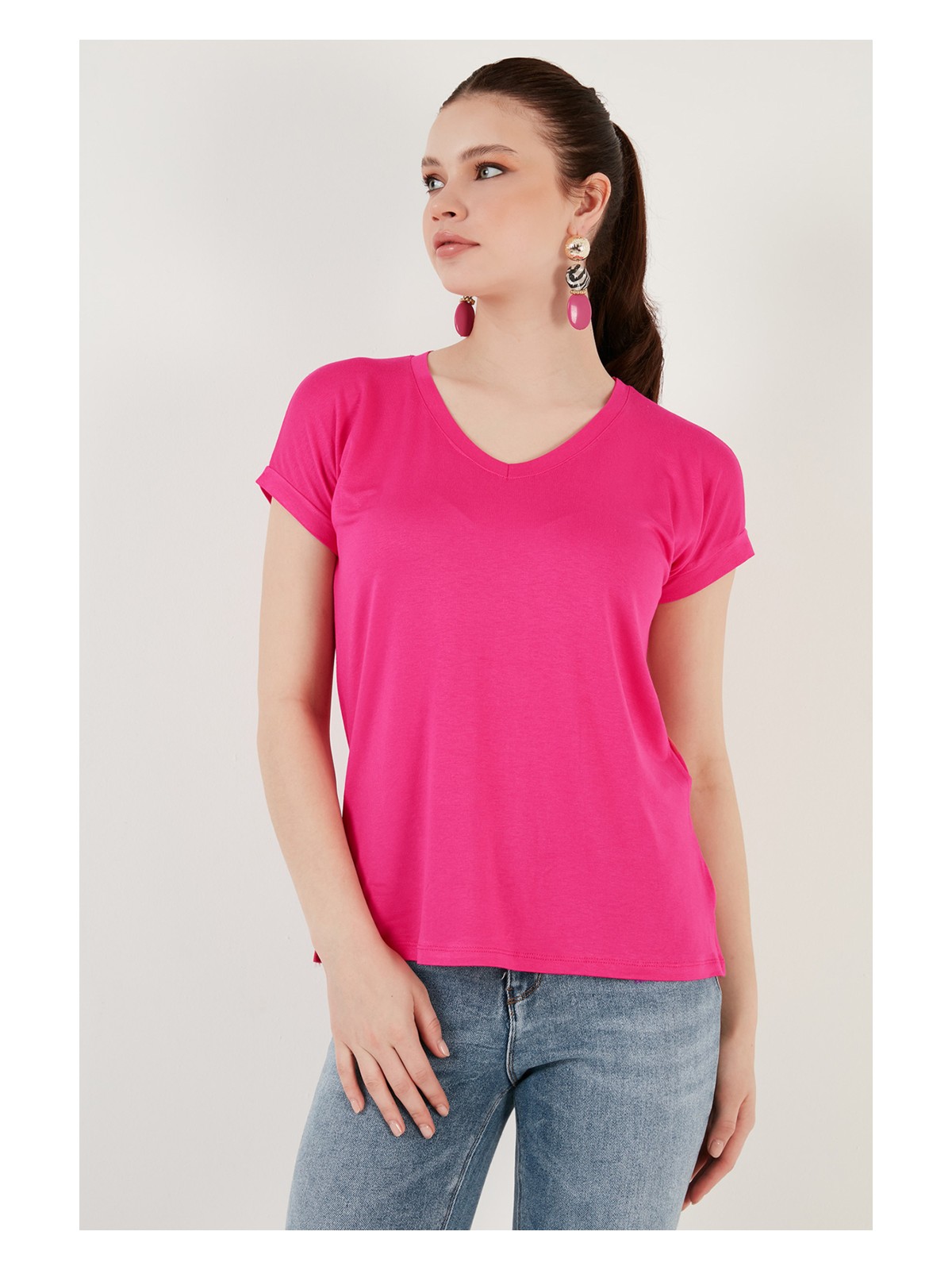 Lela V Yaka Relaxed Fit Yırtmaç Detaylı 2'li Paket Bluz Bayan Bluz 5862000S2 - Görsel 2
