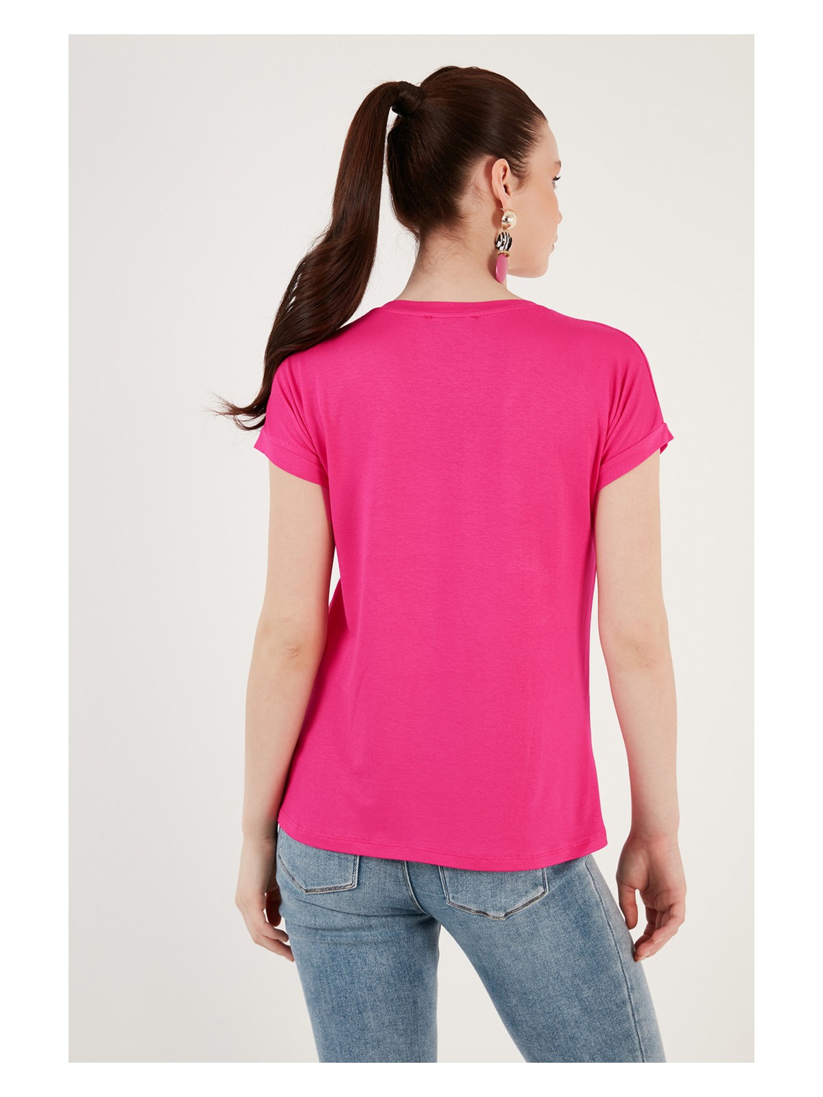 Lela V Yaka Relaxed Fit Yırtmaç Detaylı 2'li Paket Bluz Bayan Bluz 5862000S2 - Görsel 5