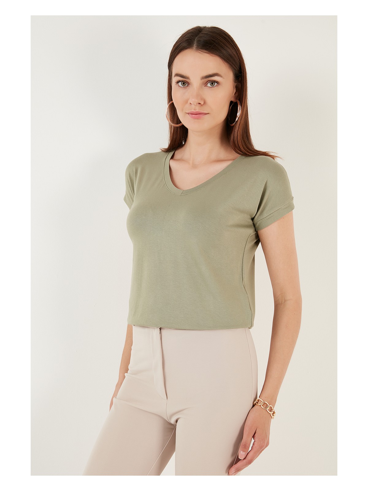 Lela V Yaka Relaxed Fit Yırtmaç Detaylı 2'li Paket Bluz Bayan Bluz 5862000S2 - Görsel 3