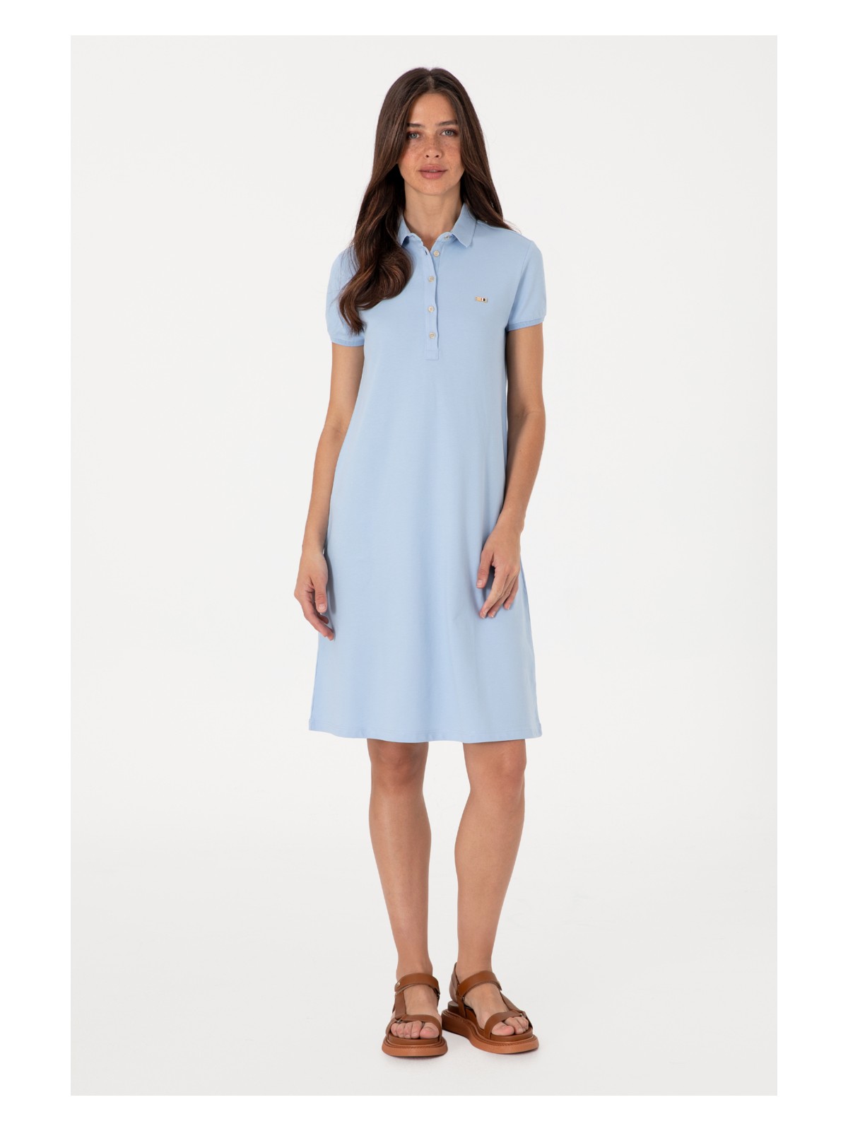 U.S. Polo Assn. Kadın Açık Mavi Polo Yaka Mini Boy Örme Elbise 50305853-VR003