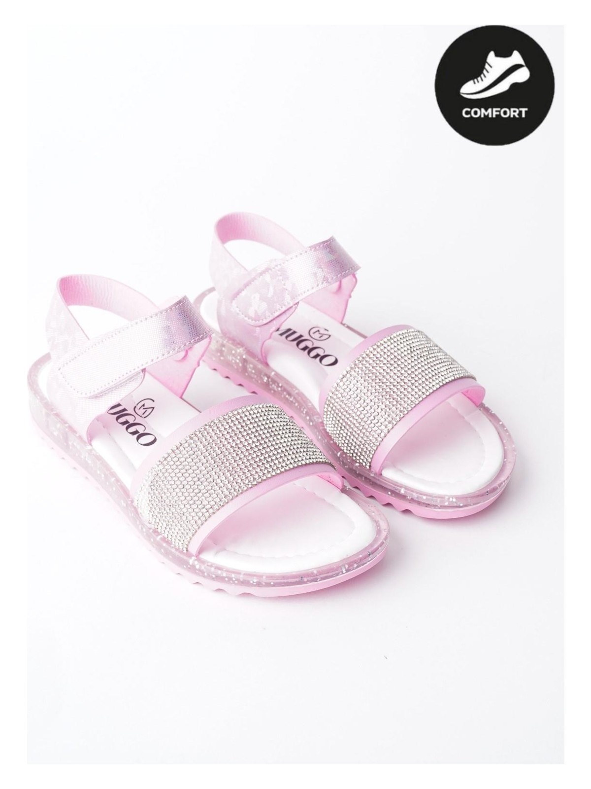 Muggo Winnie Garantili Günlük Ortopedik Hafif Taban Taşlı ve Cırtlı Kız Çocuk Sandalet