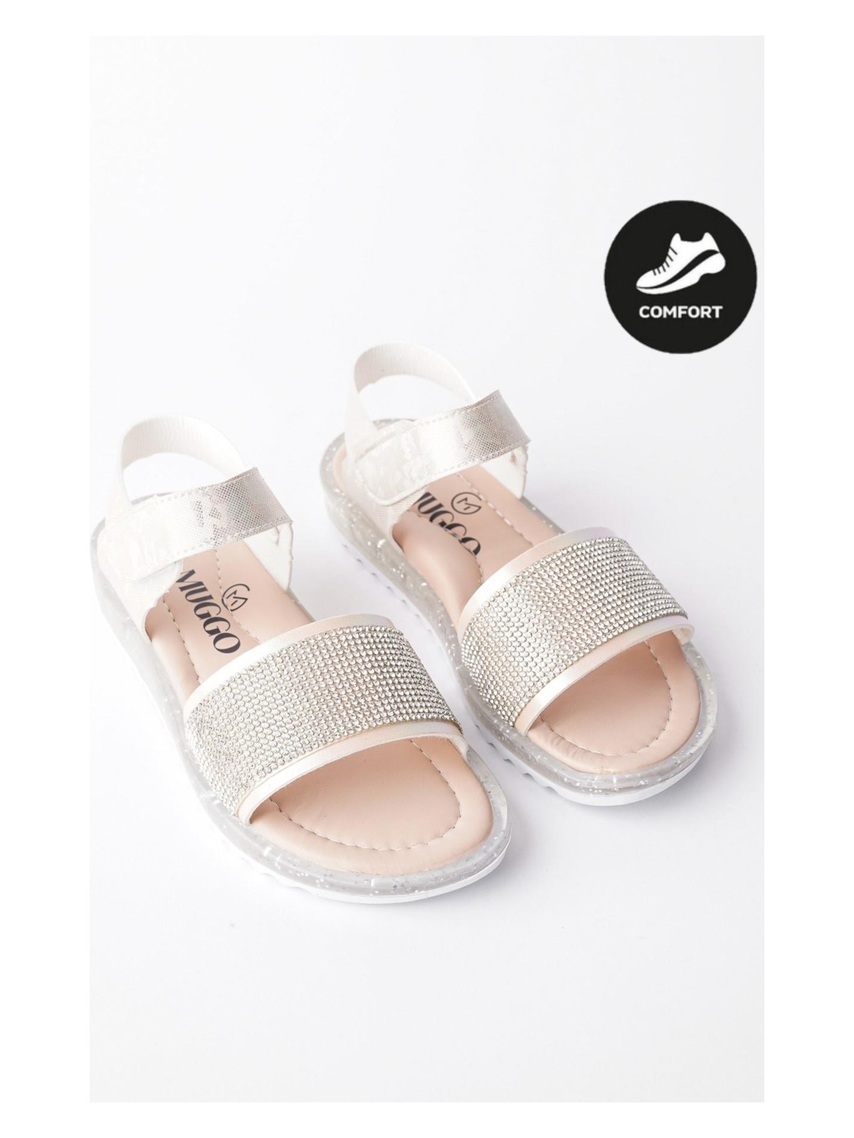 Muggo Winnie Garantili Günlük Ortopedik Hafif Taban Taşlı ve Cırtlı Kız Çocuk Sandalet - Görsel 4