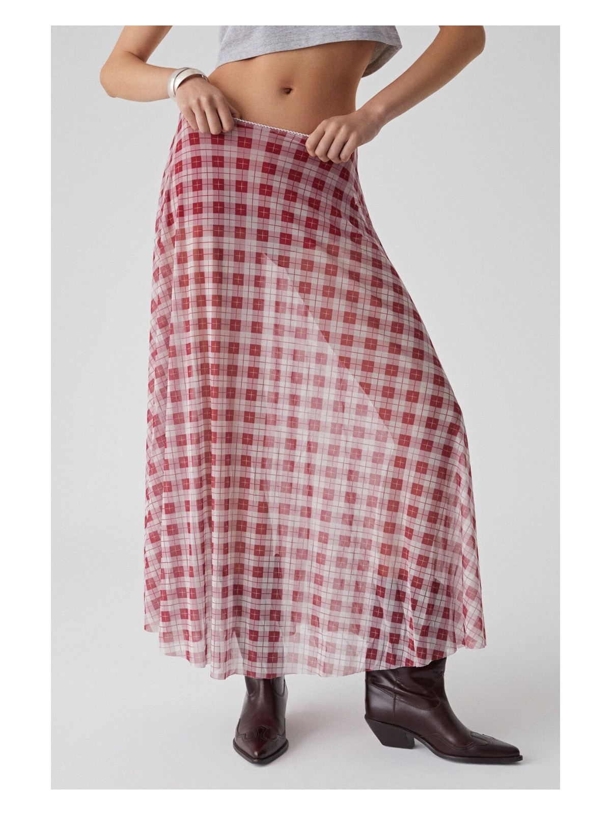 Grimelange JULIANO Kadın Yüksek Bel Çizgili Oversize Kırmızı Etek