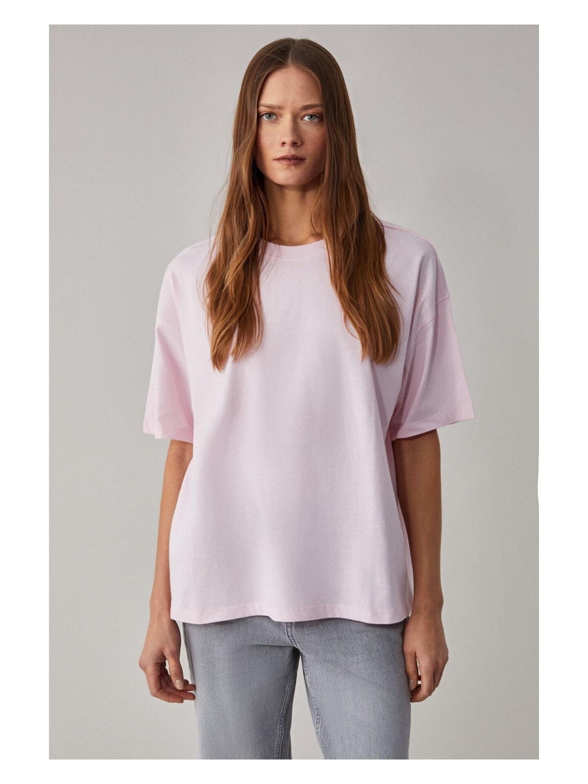 Grimelange LAGERTHA Kadın %100 organik Pamuklu Kalın Dokulu Oversize Fit Yuvarlak Yakalı Yeşil T-Shirt - Görsel 8