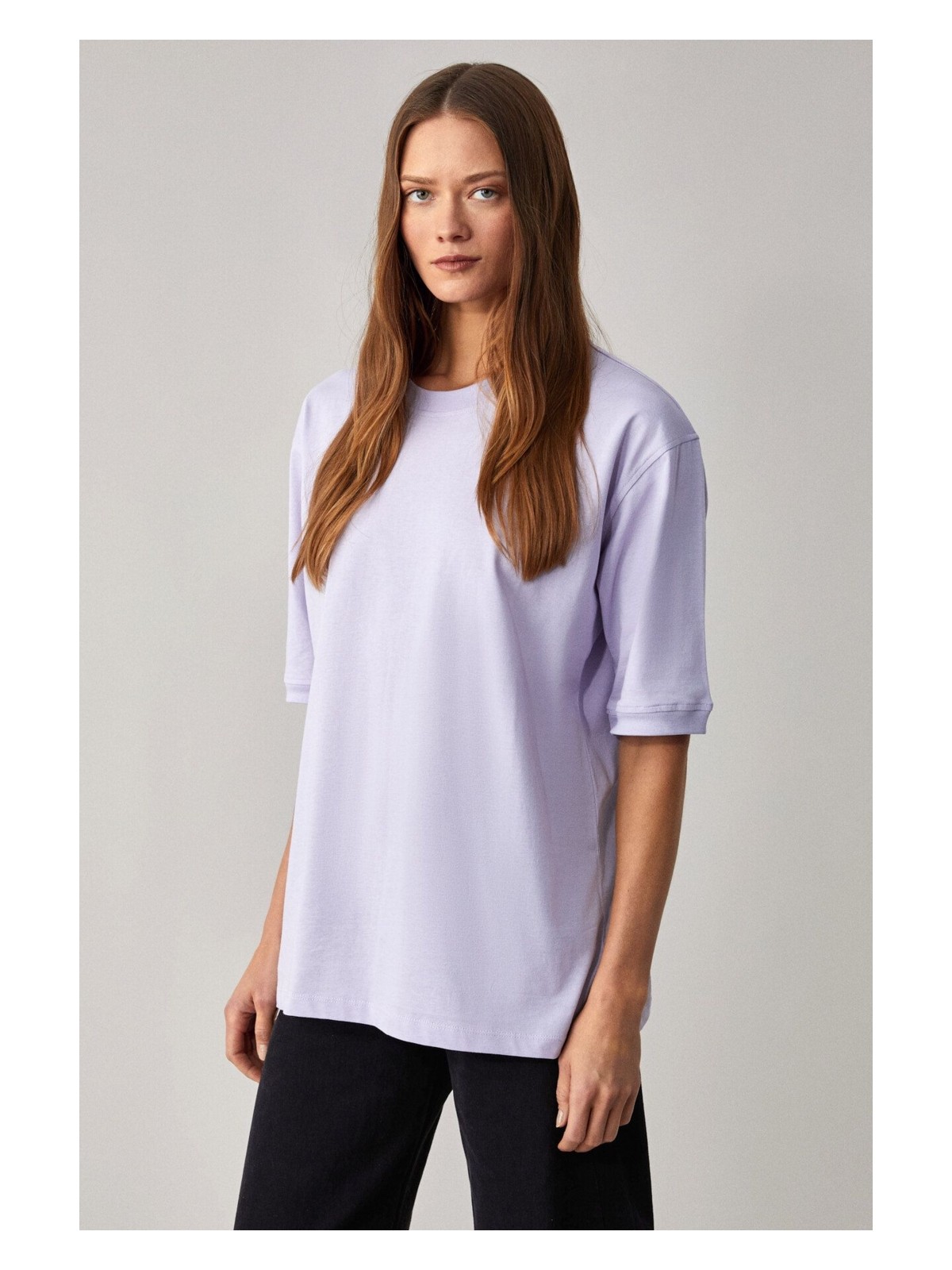 Grimelange Betsy Kadın %100 Pamuk Bisiklet Yaka Kısa Kollu Basic Siyah T-shirt - Görsel 3