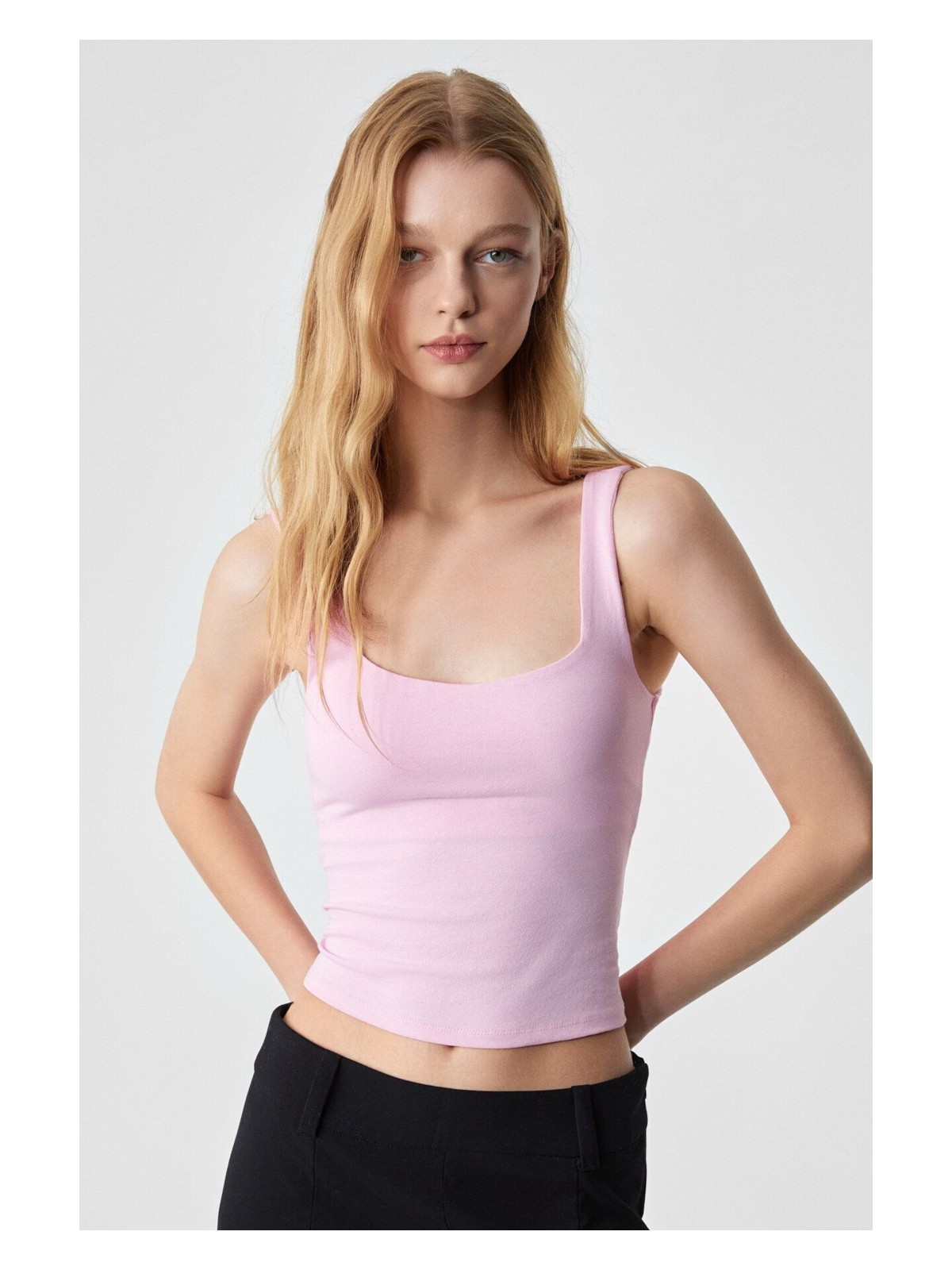 Grimelange Sanukı Kadın Slim Kısa Oyuk Yaka Pembe Bluz - Görsel 4