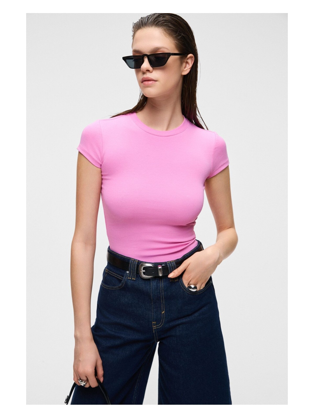 Grimelange HOPEWELL Kadın Yuvarlak Yaka Örme Slim Fit Beyaz T-Shirt - Görsel 3