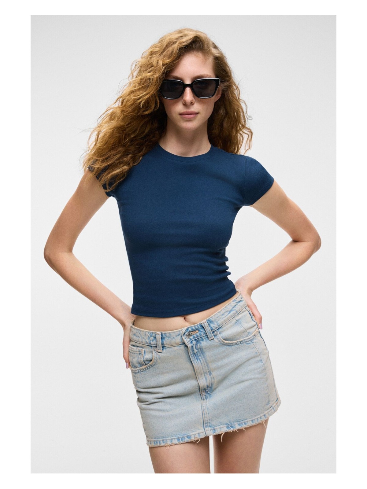 Grimelange HOPEWELL Kadın Yuvarlak Yaka Örme Slim Fit Beyaz T-Shirt - Görsel 6