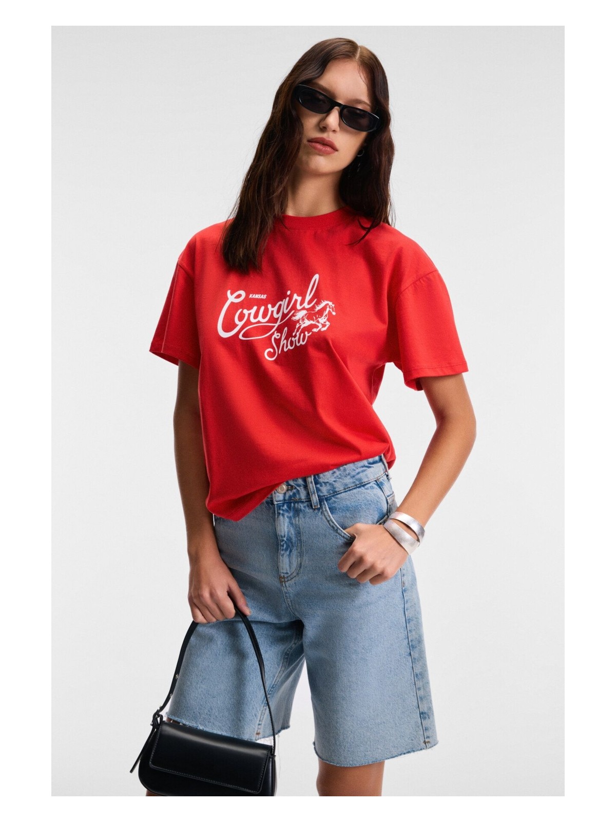 Grimelange RIVELA Kadın %100 Pamuk Regular Fit Baskılı Bisiklet Yaka Kısa Kol Siyah T-Shirt - Görsel 3