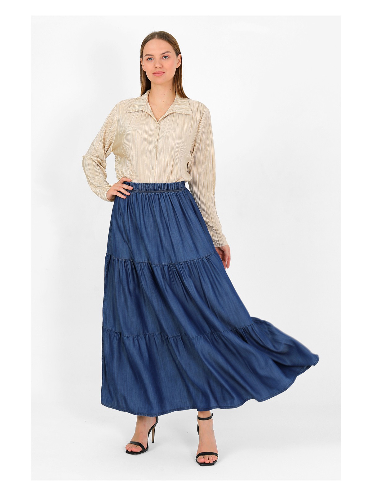 Vellichor Beli Lastikli Büzgülü Tensel Etek