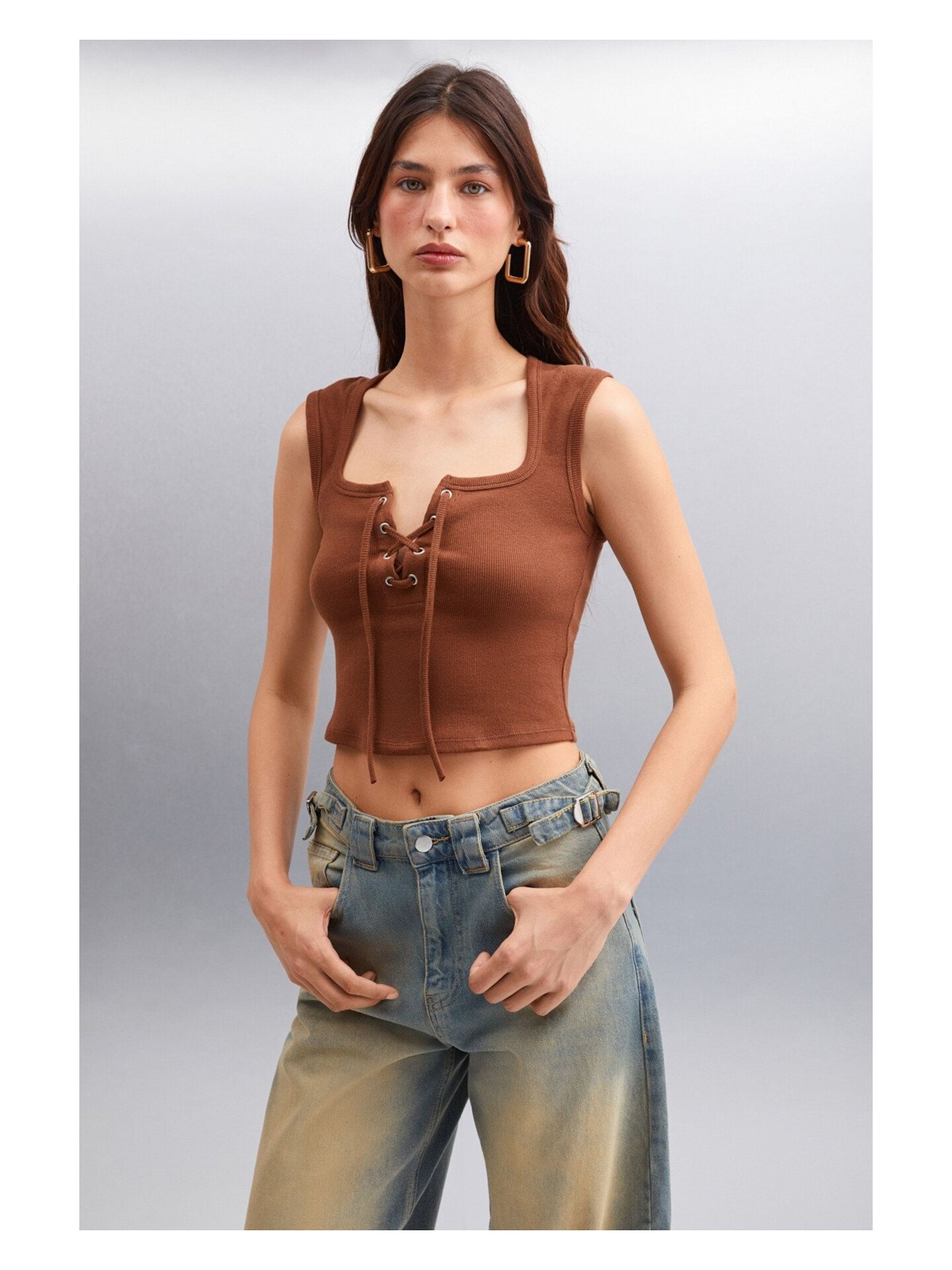 Grimelange PAOLINA Kadın Crop Kahverengi Bluz