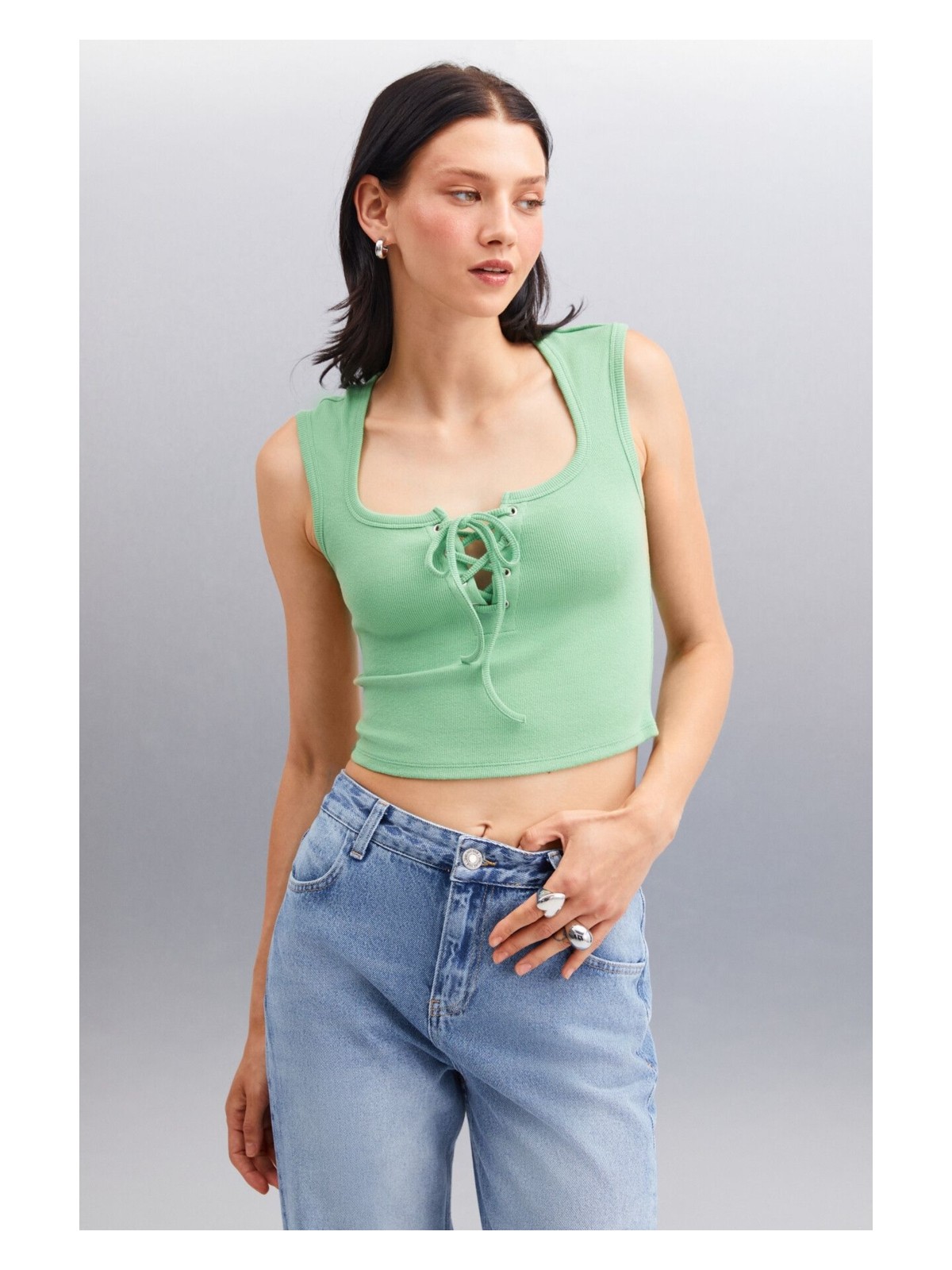 Grimelange PAOLINA Kadın Crop Yeşil Bluz