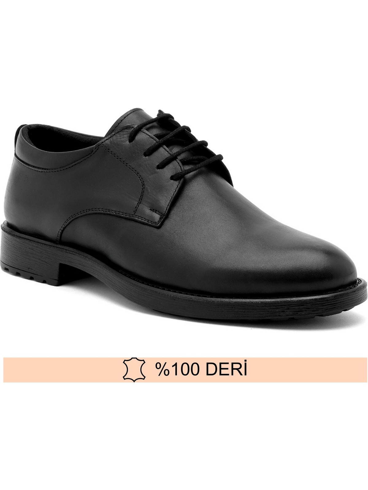 Fine Deri Erkek Siyah Klasik Ayakkabı - Kauçuk Tabanlı Şık ve Dayanıklı