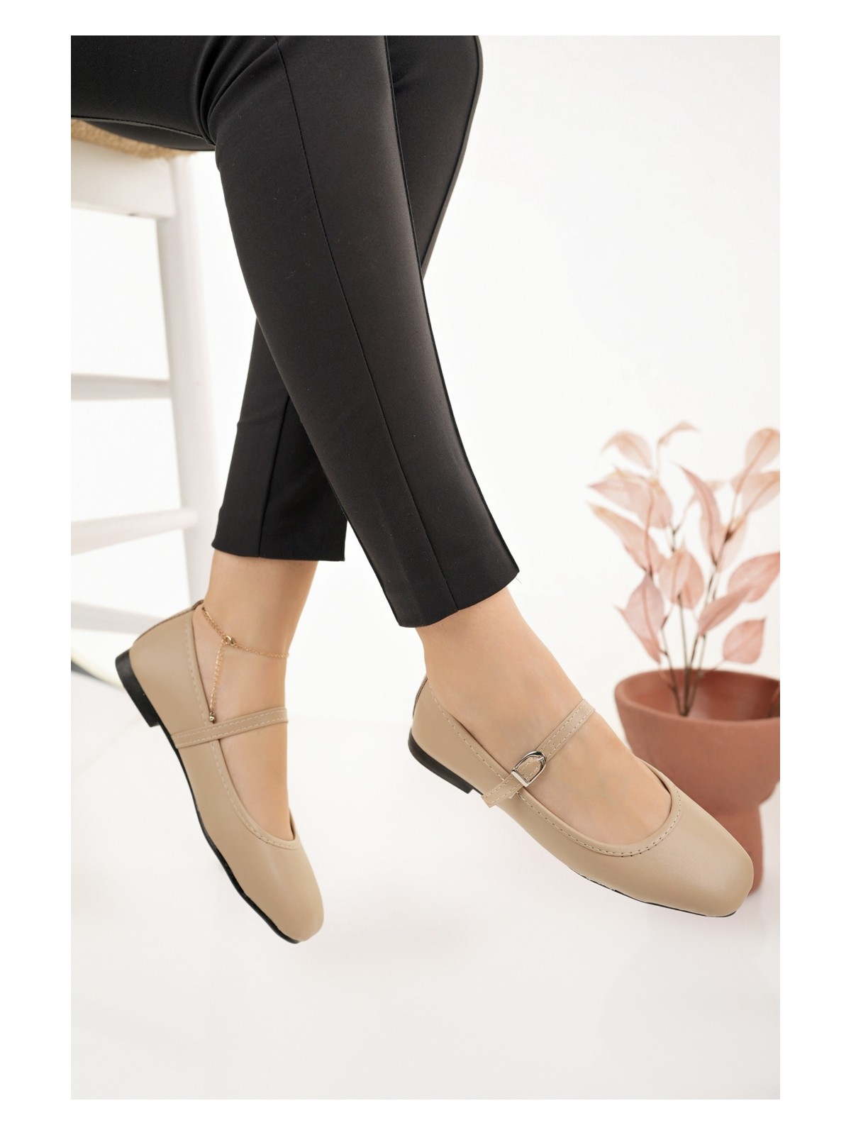 Moda Fırsat Kadın Babet Siyah Bantlı Kemerli Hafif Rahat Şık Iş Ofis Günlük Ayakkabı - Görsel 3