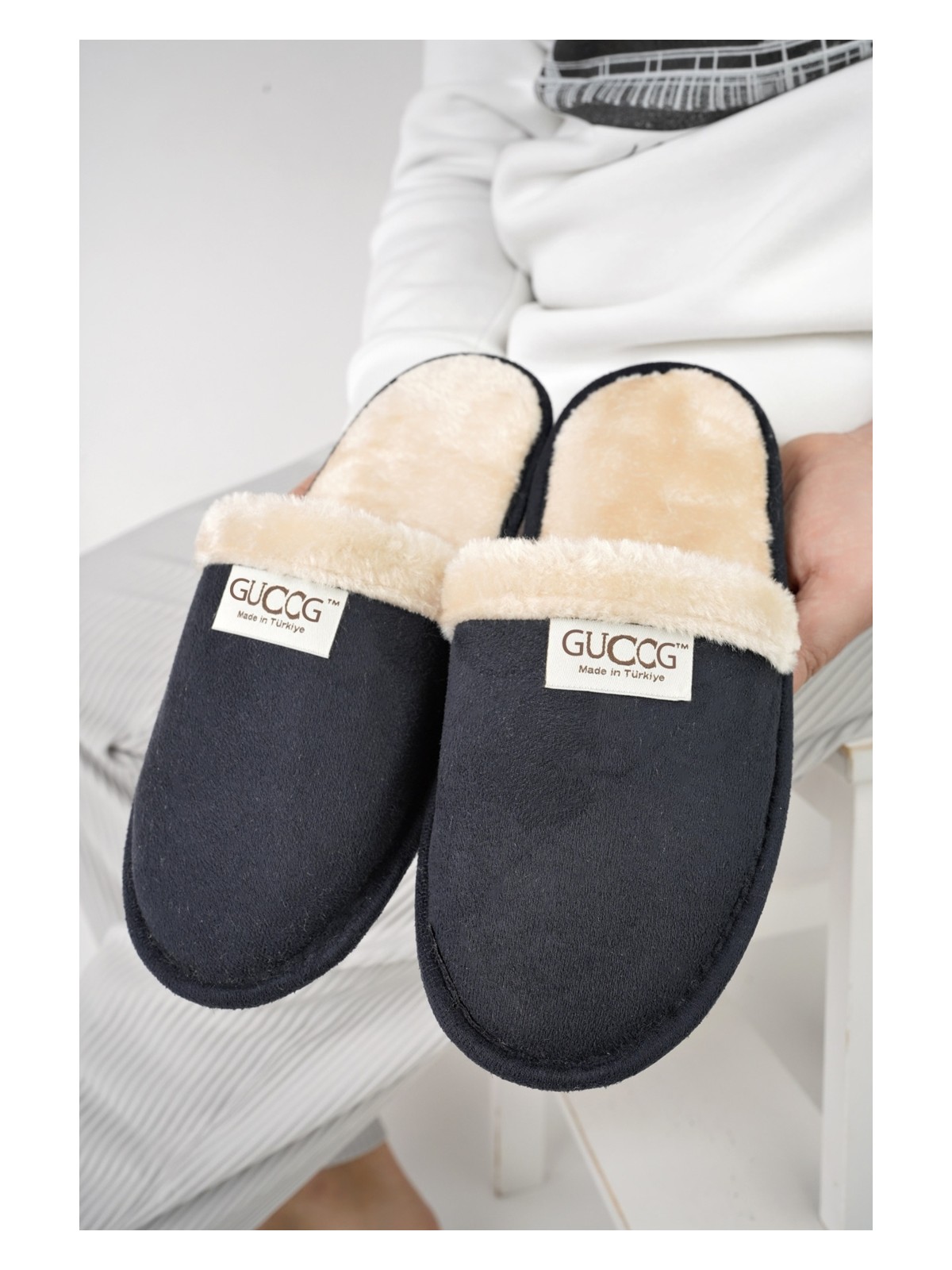 Moda Fırsat Erkek Siyah Günlük Terlik Peluş Yıkanabilir Ev Terliği Misafir Çeyiz Damat Terliği