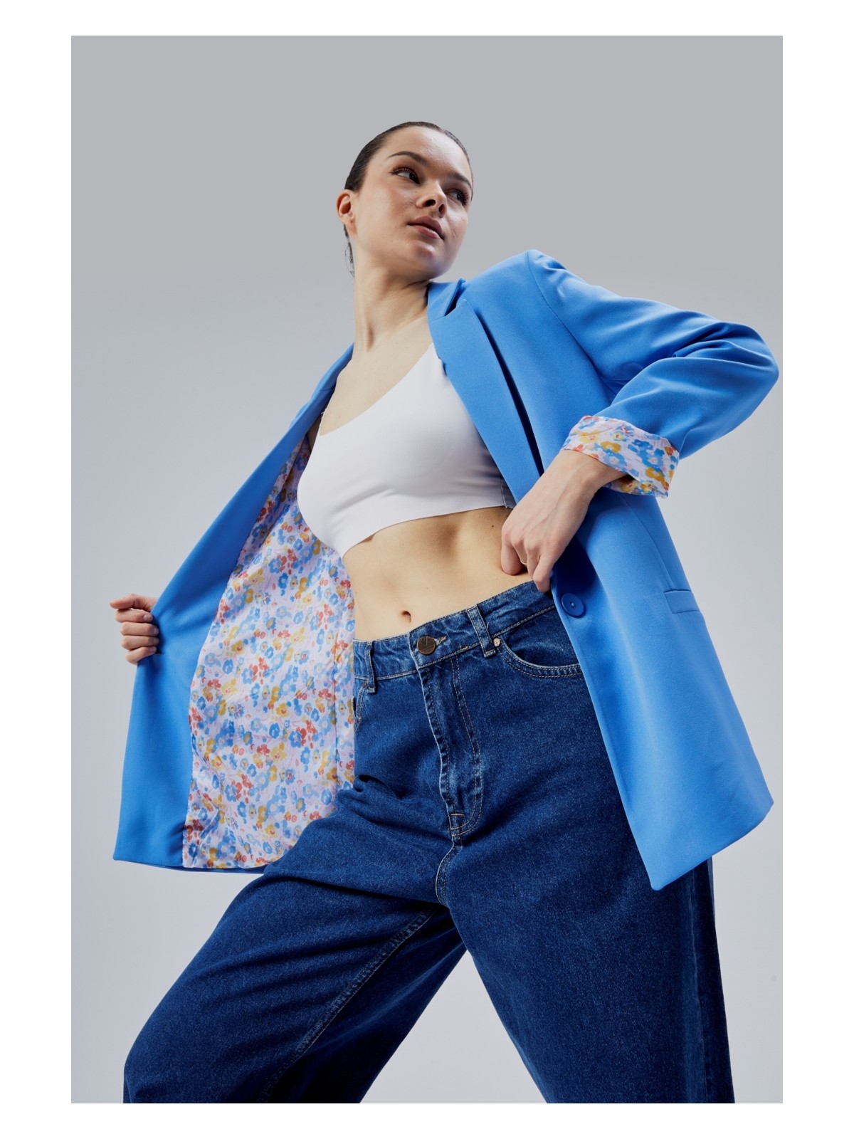 Bolivente Koyu Mavi Kruvaze Yaka Kolu Katlama Detaylı Regular Vatkalı Blazer Ceket